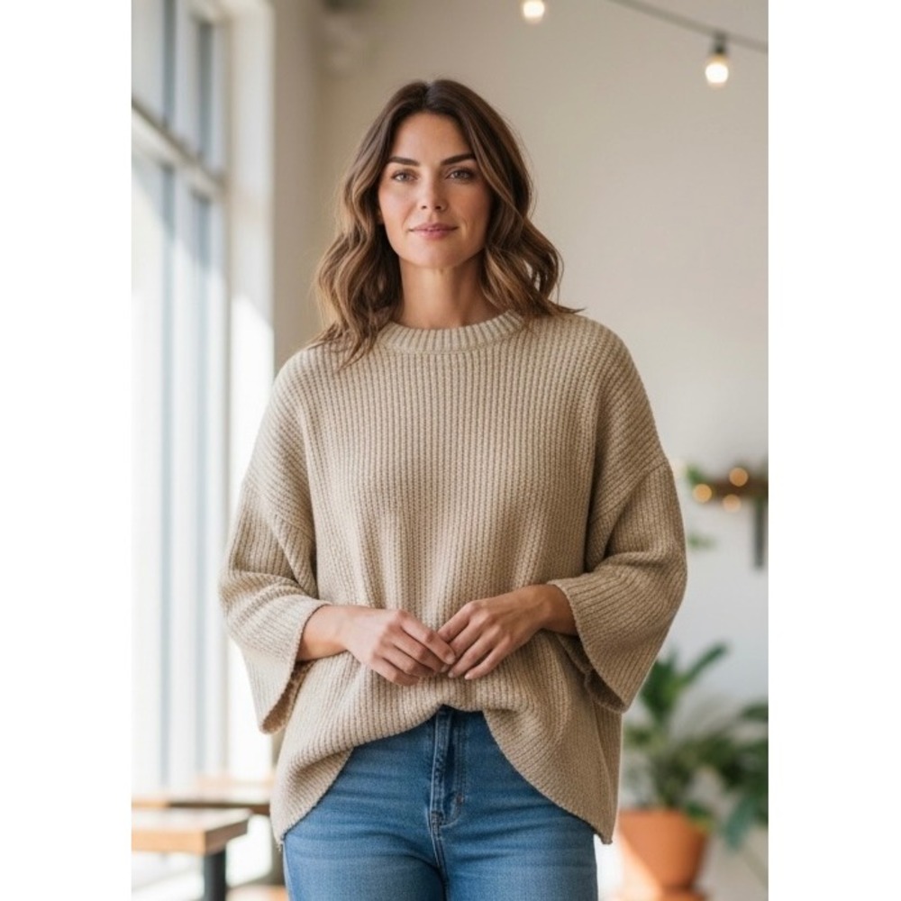 Philosophy Sweater Womens XS Beige Wool Blend Oversized, Lagenlook, Bohemian